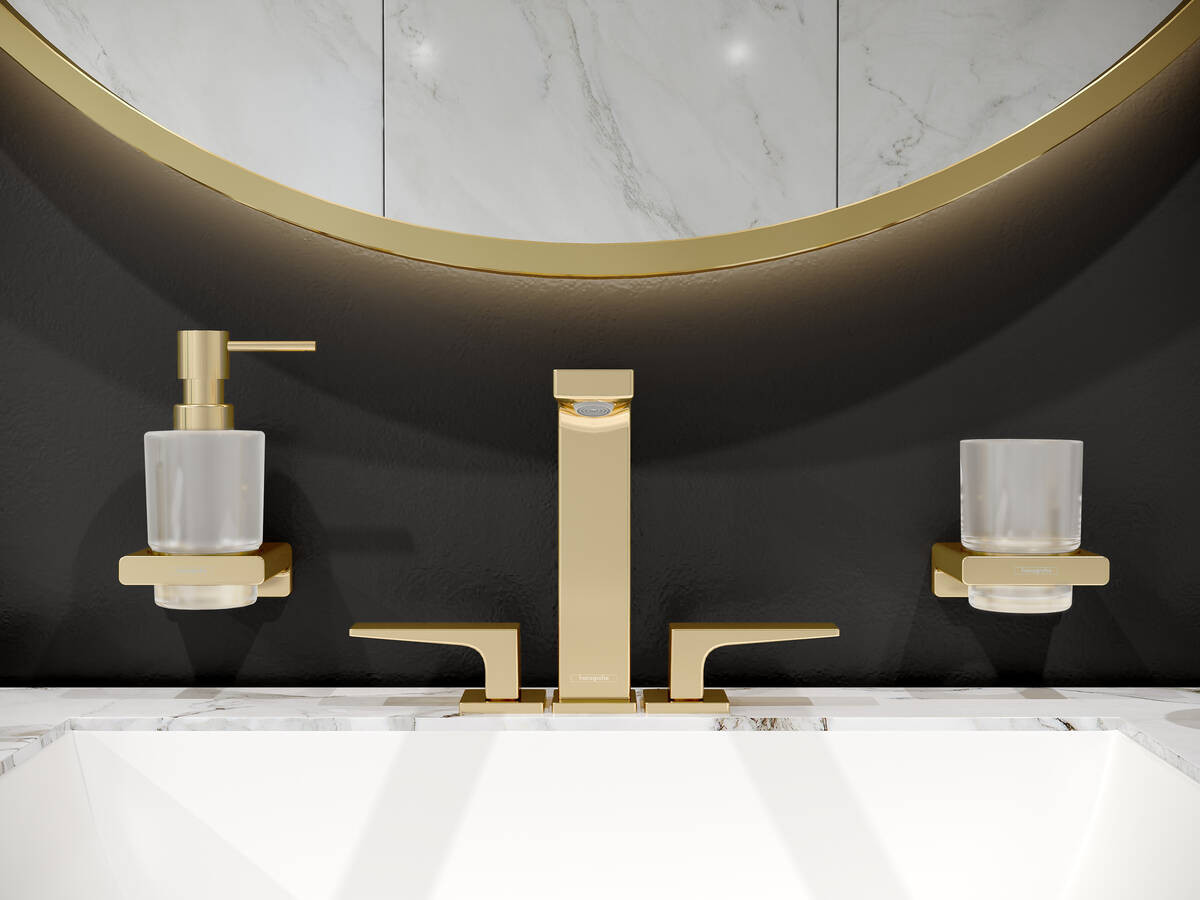 Смеситель для раковины Hansgrohe Metropol 160 на 3 отверстия, сливной гарнитур Push-Open, полированное золото, 32515990