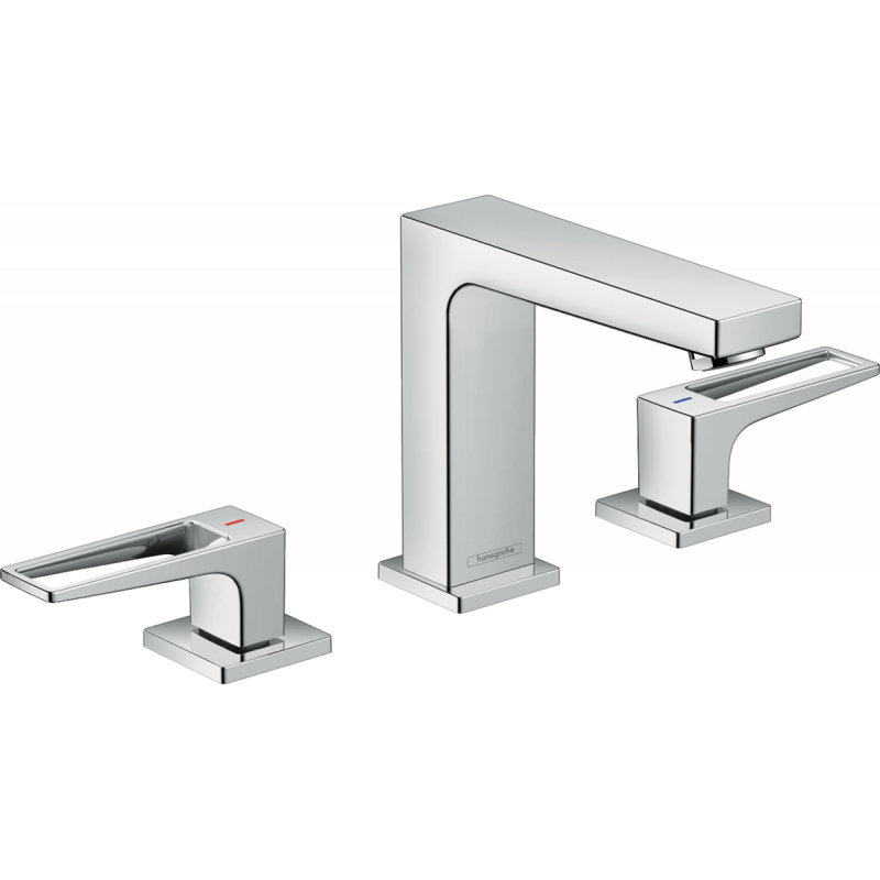Смеситель для раковины Hansgrohe Metropol 110 на 3 отверстия, петлевая ручка, сливной гарнитур Push-Open, хром, 74514000