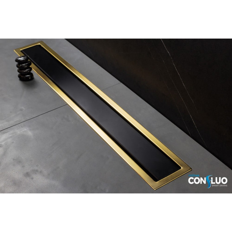 Линейный трап Pestan Confluo Premium Black Glass Line 300 Gold, черное стекло, золотая кромка, 13100113