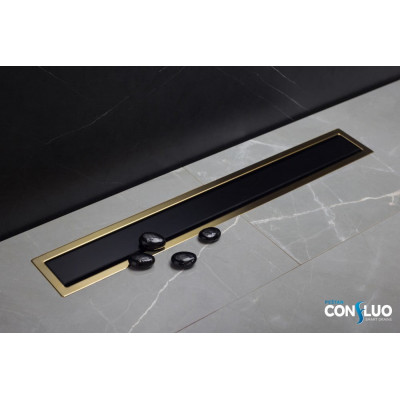 Линейный трап Pestan Confluo Premium Black Glass Line 300 Gold, черное стекло, золотая кромка, 13100113