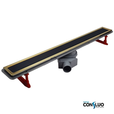 Линейный трап Pestan Confluo Premium Black Glass Line 450 Gold, черное, стекло, золотая кромка, 13100114