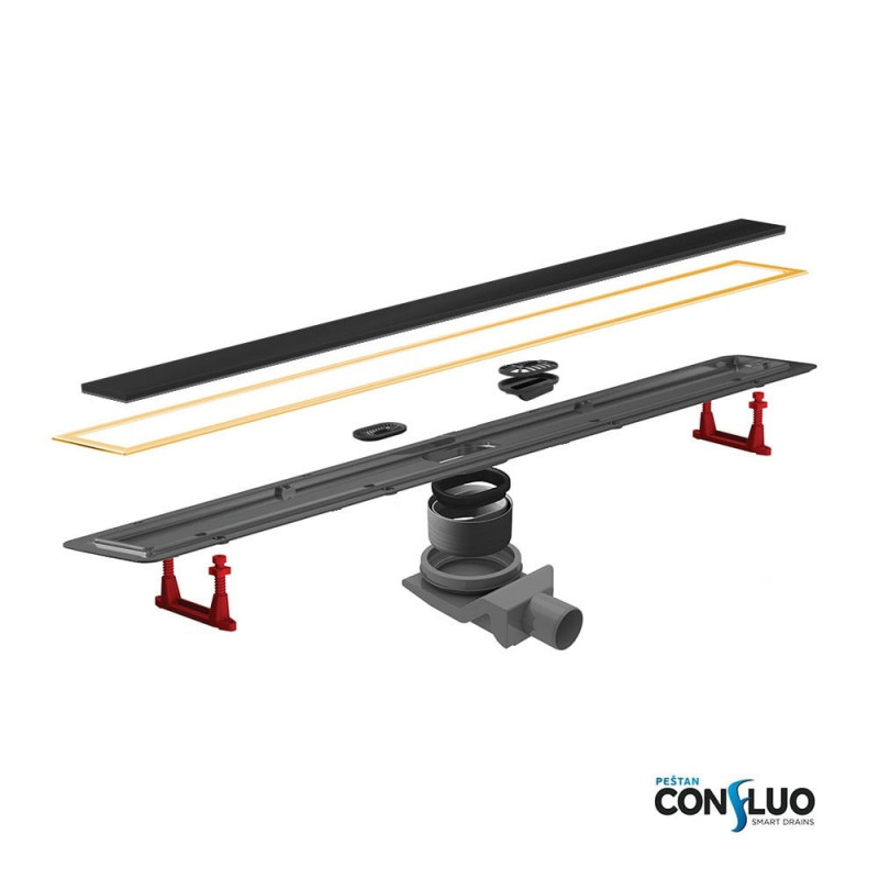 Линейный трап Pestan Confluo Premium Black Glass Line 450 Gold, черное, стекло, золотая кромка, 13100114