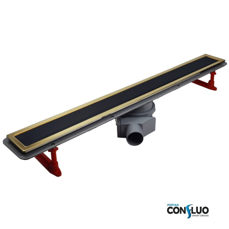 Линейный трап Pestan Confluo Premium Black Glass Line 950 Gold, черное, стекло, золотая кромка, 13100125