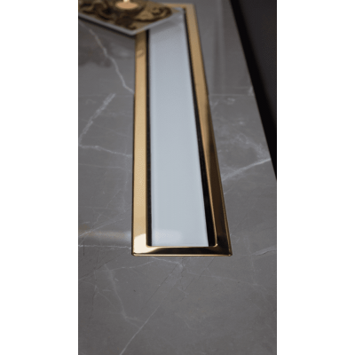 Душевой лоток Pestan Confluo Premium White Glass Line 550 Gold, белое, стекло, золотая кромка, 13100121