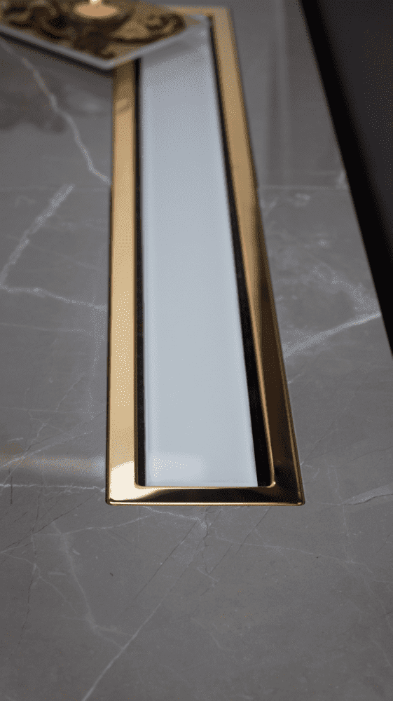 Душевой лоток Pestan Confluo Premium White Glass Line 550 Gold, белое, стекло, золотая кромка, 13100121