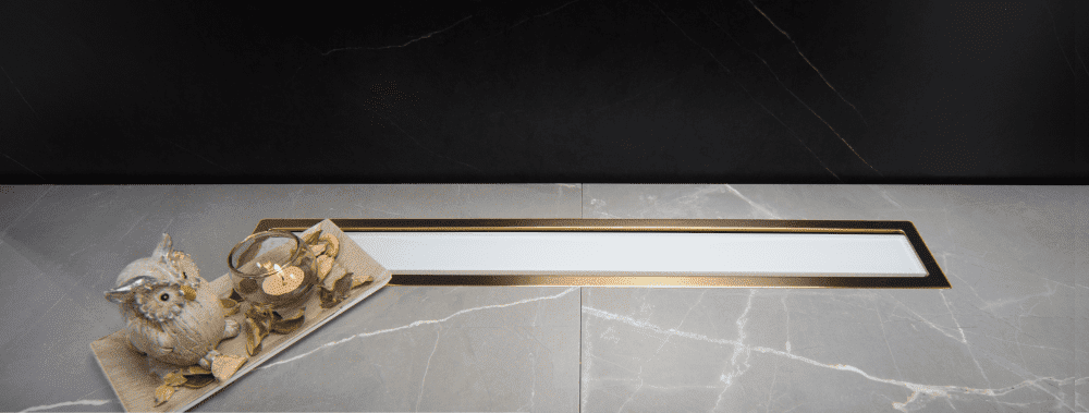 Душевой лоток Pestan Confluo Premium White Glass Line 550 Gold, белое, стекло, золотая кромка, 13100121