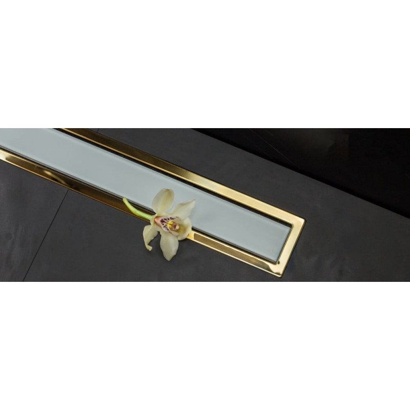 Душевой лоток Pestan Confluo Premium White Glass Line 550 Gold, белое, стекло, золотая кромка, 13100121