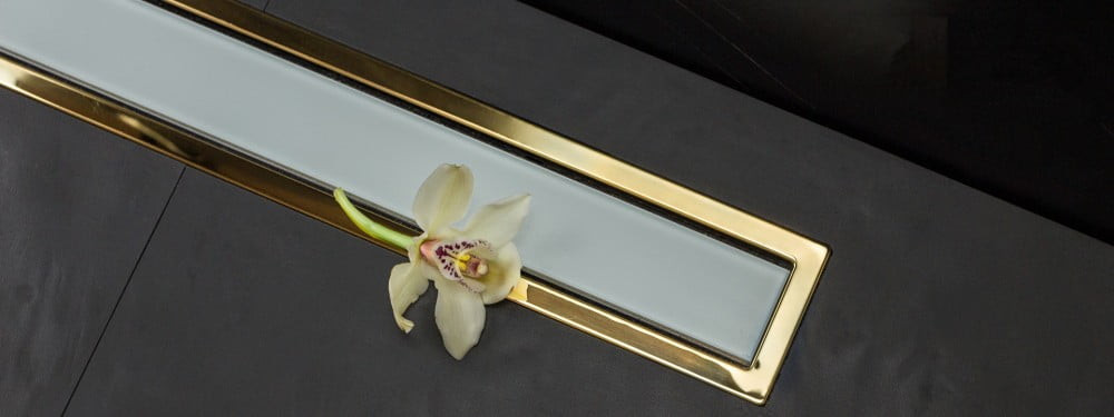 Душевой лоток Pestan Confluo Premium White Glass Line 550 Gold, белое, стекло, золотая кромка, 13100121