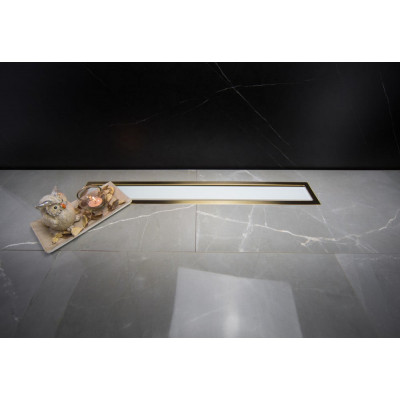 Душевой лоток Pestan Confluo Premium White Glass Line 550 Gold, белое, стекло, золотая кромка, 13100121