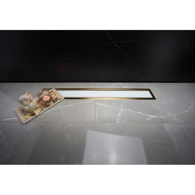 Душевой лоток Pestan Confluo Premium White Glass Line 550 Gold, белое, стекло, золотая кромка, 13100121