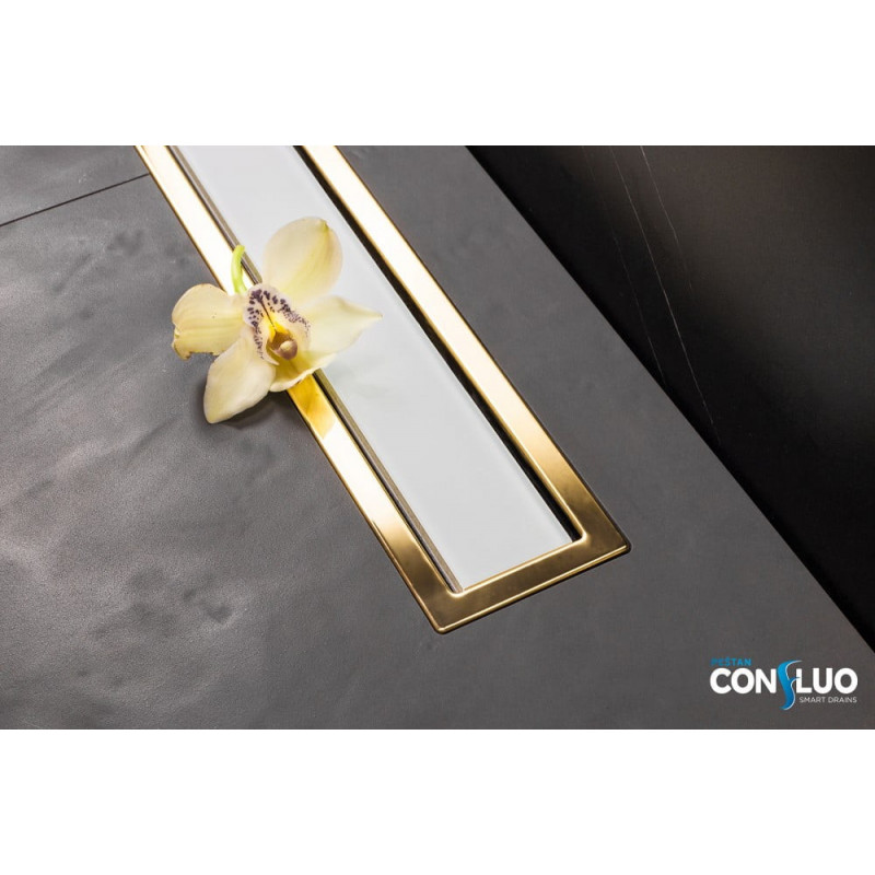 Душевой лоток Pestan Confluo Premium White Glass Line 550 Gold, белое, стекло, золотая кромка, 13100121