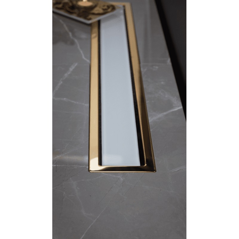 Душевой лоток Pestan Confluo Premium White Glass Line 750 Gold, белое, стекло, золотая кромка, 13100123