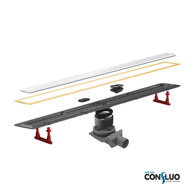 Душевой лоток Pestan Confluo Premium White Glass Line 750 Gold, белое, стекло, золотая кромка, 13100123