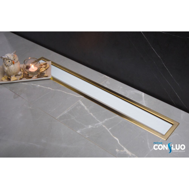 Душевой лоток Pestan Confluo Premium White Glass Line 750 Gold, белое, стекло, золотая кромка, 13100123
