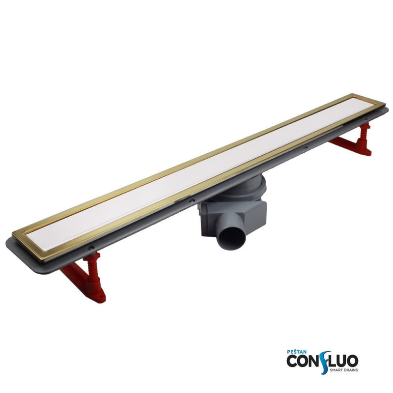 Душевой лоток Pestan Confluo Premium White Glass Line 750 Gold, белое, стекло, золотая кромка, 13100123