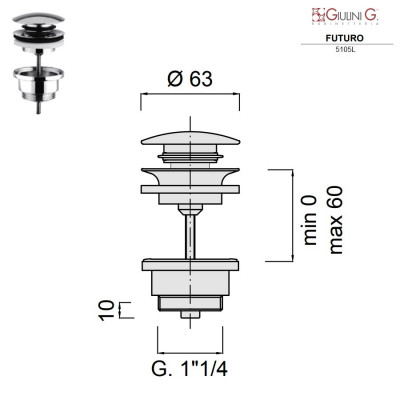 Слив для раковины универсальный черный Giulini F5105LNO