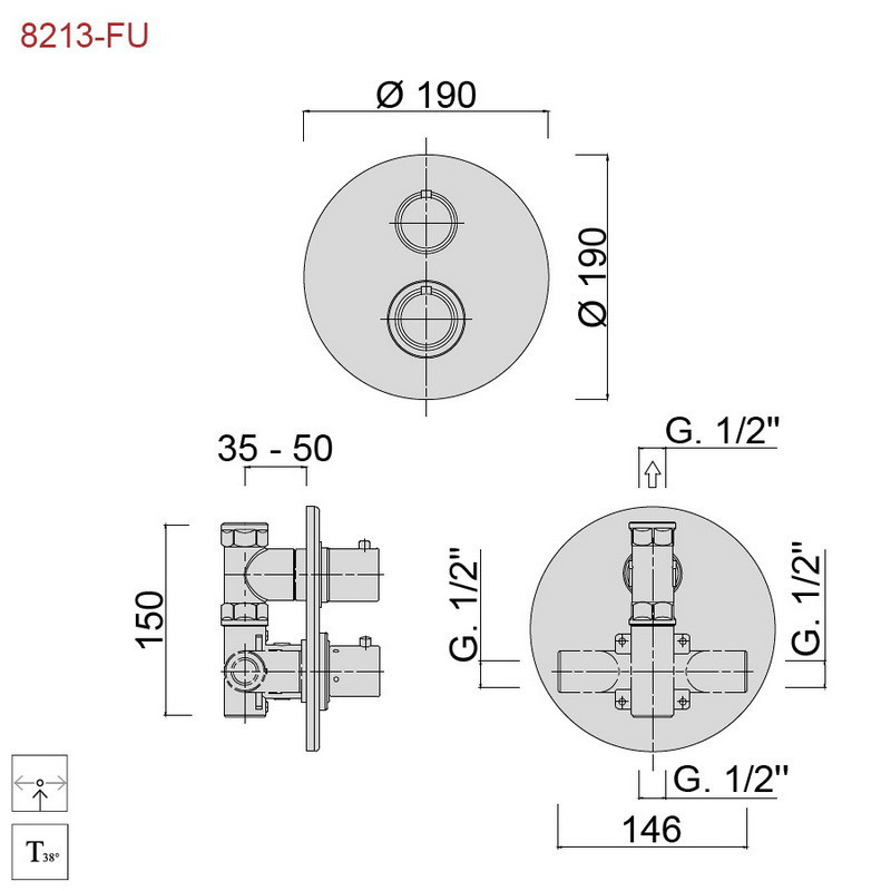 Термостат для душа встраиваемый хром Giulini Futuro F8213-FU