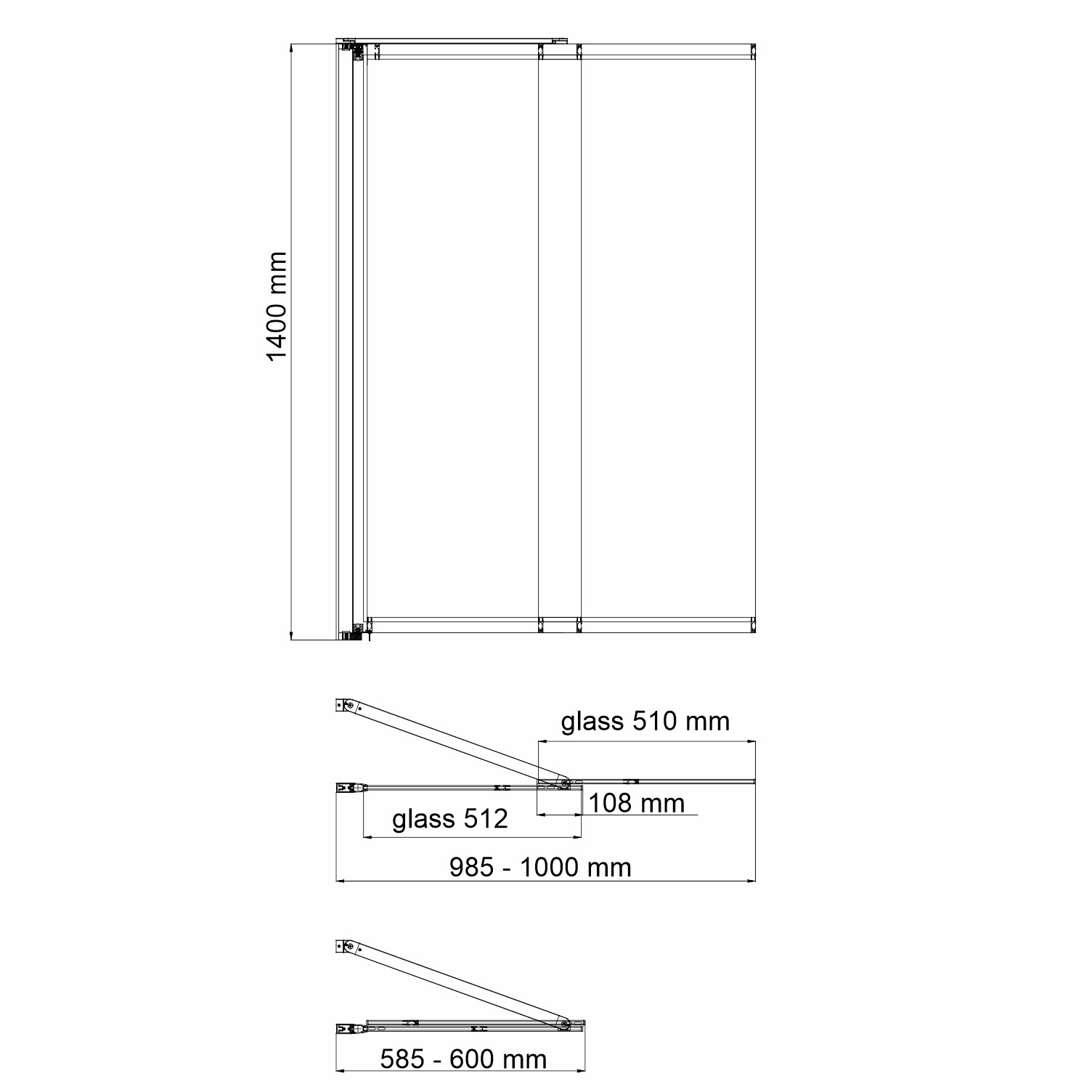 Душевая шторка на ванну 100х140см черная WasserKRAFT Dill 61S02-100 Fixed
