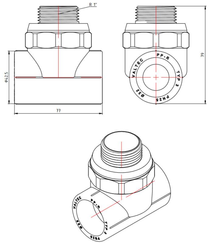 Тройник PPR комбинированный НР 32 мм х 1" VALTEC VTp.733.0.03206