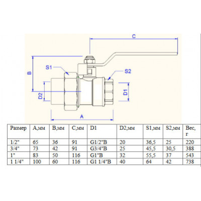 Кран латунный шаровой с переходом на PPR ВР 40х11/4 VALTEC VTp.742.0.04007