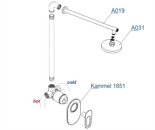 Встраиваемый комплект для душа с верхней душевой насадкой WasserKRAFT Kammel A12831