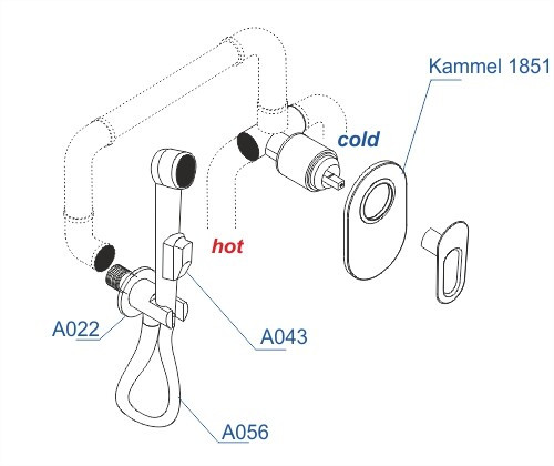 Встраиваемый комплект для биде со шлангом 100см WasserKRAFT Kammel A111856