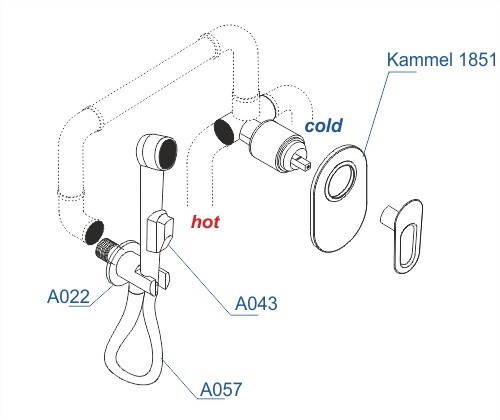 Встраиваемый комплект для биде со шлангом 120см WasserKRAFT Kammel A111857