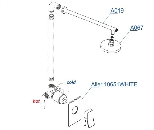 Встраиваемый комплект для душа с верхней душевой насадкой WasserKRAFT Aller A12667WHITE