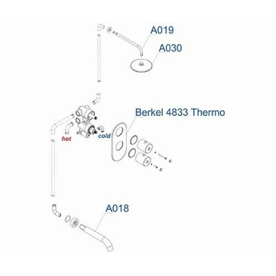 Встраиваемый комплект для ванны с верхней душевой насадкой и изливом WasserKRAFT Berkel A15030 Thermo