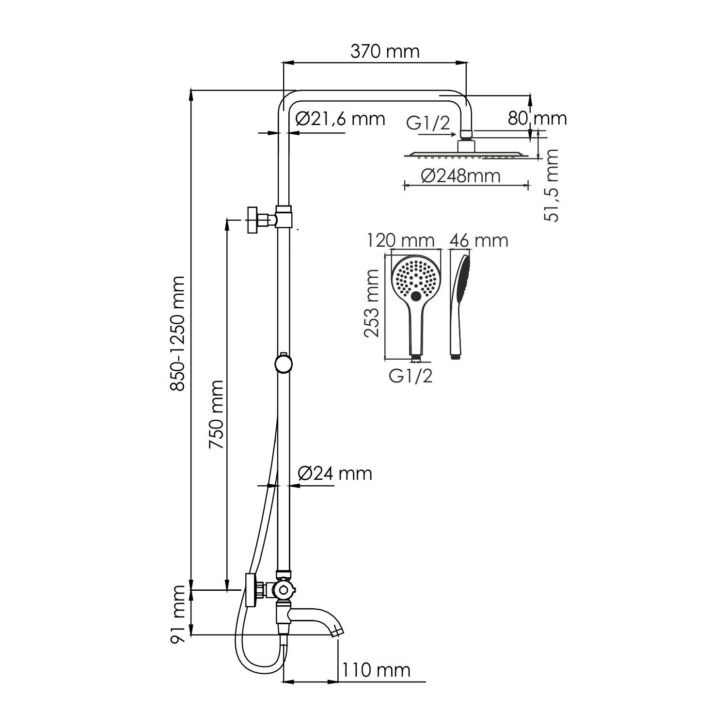 Душевая система со смесителем термостат белая WasserKRAFT A188.257.155.WM Thermo