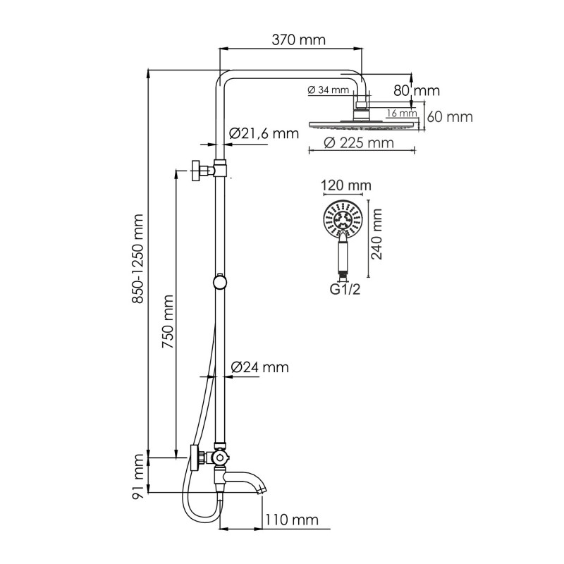 Душевая система со смесителем термостат белая WasserKRAFT A188.067.058.WM Thermo