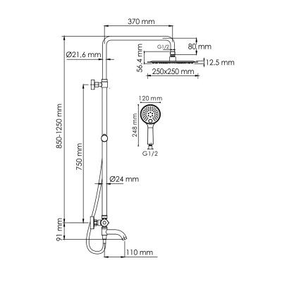 Душевая система со смесителем термостат золото WasserKRAFT A188.256.207.PG Thermo