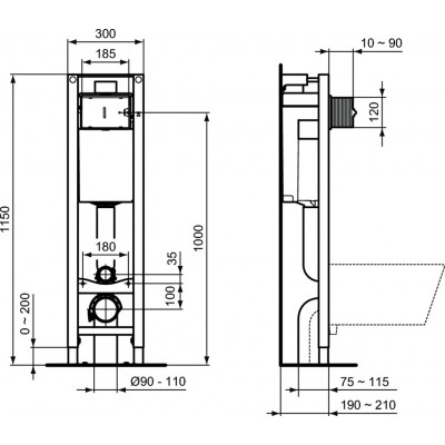 Встраиваемая инсталляция Ideal Standard Prosys Eco Frame M E233267, узкая 30 см