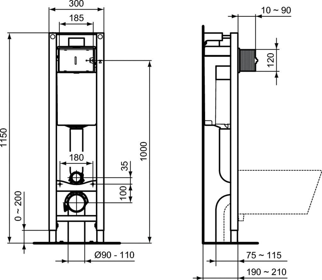 Встраиваемая инсталляция Ideal Standard Prosys Eco Frame M E233267, узкая 30 см