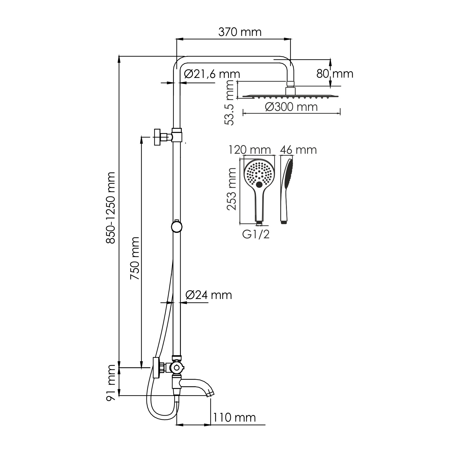 Душевая система со смесителем термостат белая WasserKRAFT A188.161.155.WM Thermo