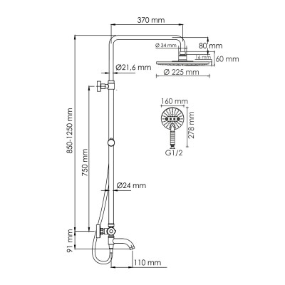 Душевая система со смесителем термостат белая WasserKRAFT A188.067.059.WM Thermo