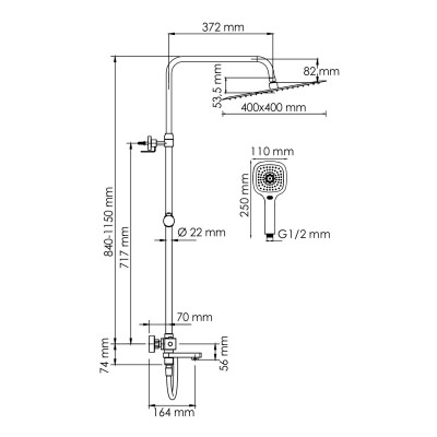 Душевая система со смесителем термостат хром WasserKRAFT A199.119.065.087.CH Thermo