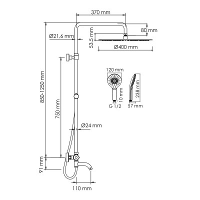 Душевая система со смесителем термостат хром WasserKRAFT A188.117.101.087.CH Thermo