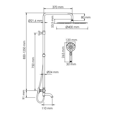 Душевая система со смесителем термостат хром WasserKRAFT A188.117.127.087.CH Thermo