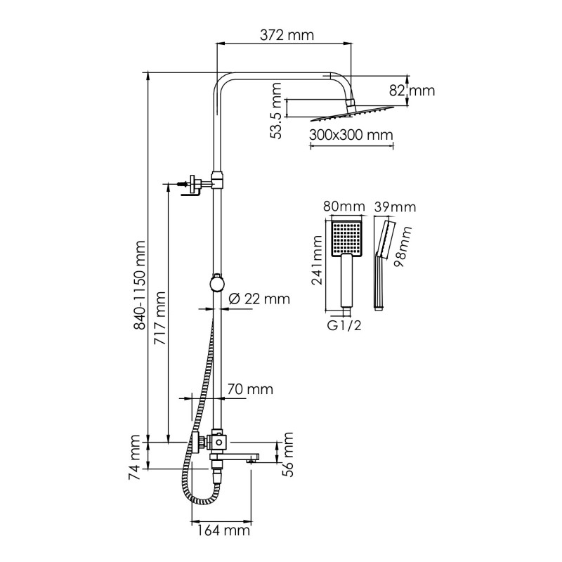 Душевая система со смесителем термостат хром WasserKRAFT A199.118.141.010.CH Thermo