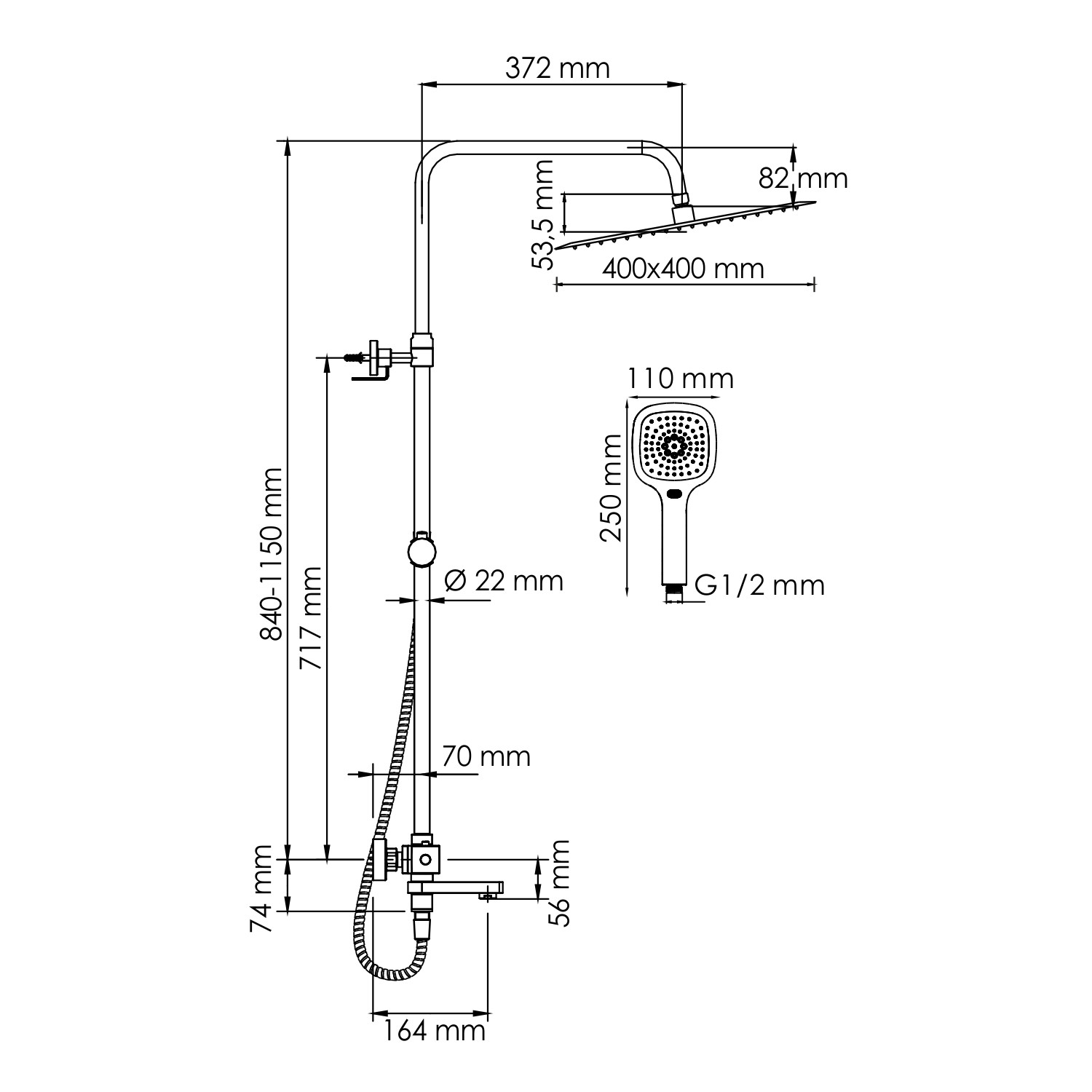 Душевая система со смесителем термостат хром WasserKRAFT A199.119.065.010.CH Thermo