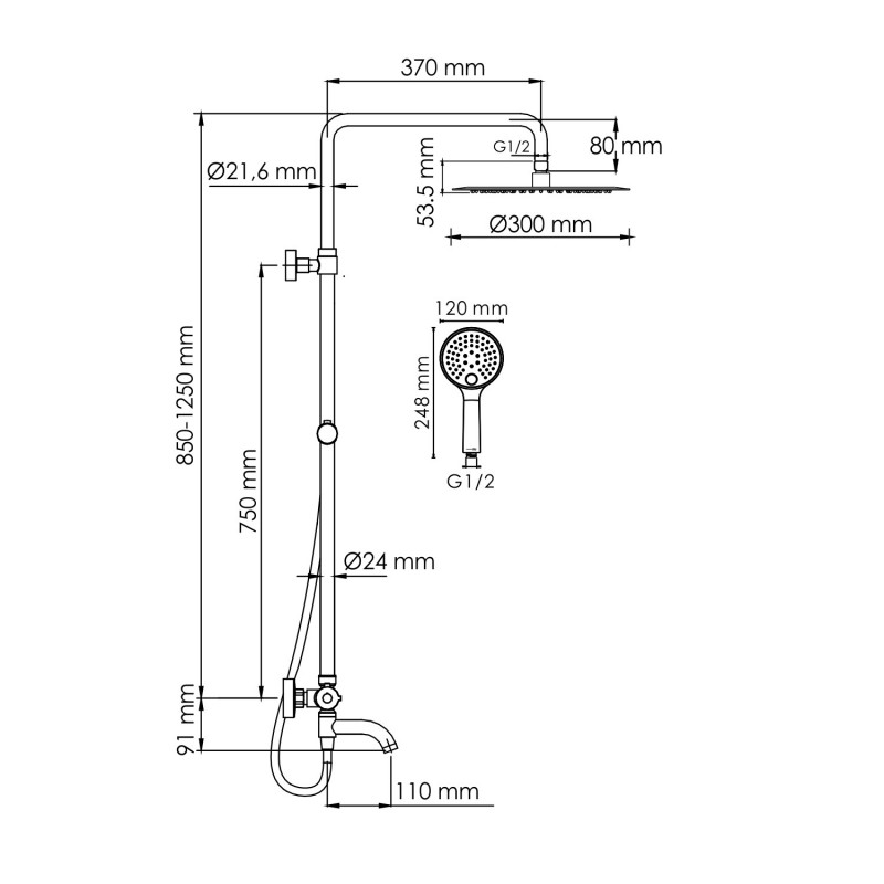 Душевая система со смесителем термостат золото WasserKRAFT A188.263.207.PG Thermo