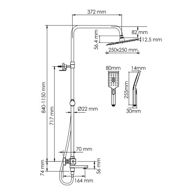 Душевая система со смесителем термостат черная WasserKRAFT A299.255.130.BM Thermo