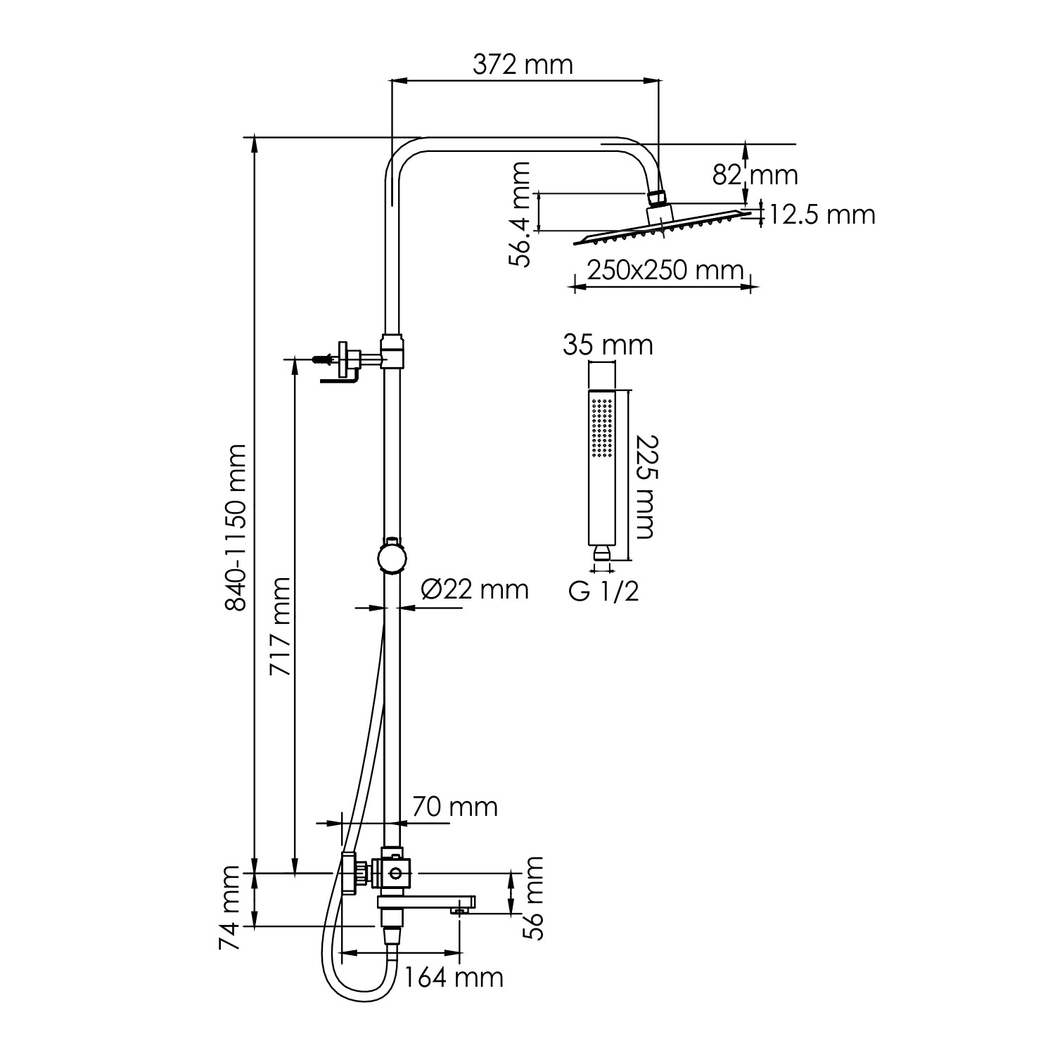 Душевая система со смесителем термостат черная WasserKRAFT A299.255.218.BM Thermo