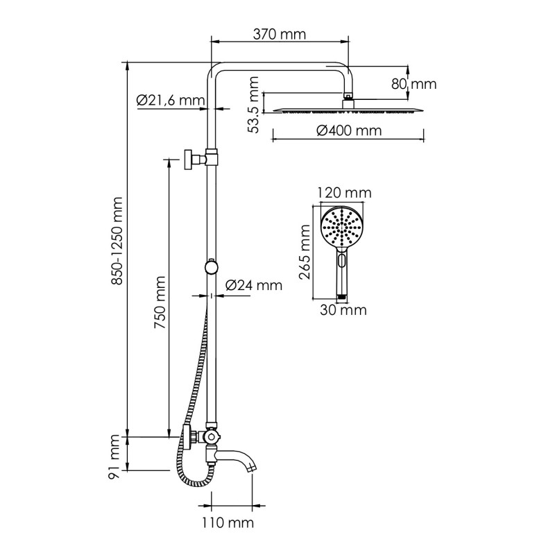 Душевая система со смесителем термостат хром WasserKRAFT A188.117.127.010.CH Thermo