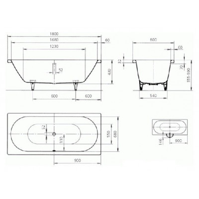 Стальная ванна 180x80 Classic Duo MOD 110, Perlefect, Kaldewei