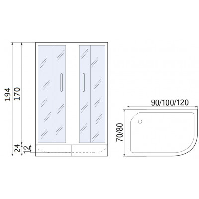 Душевой уголок с поддоном хром 100x80х194см River DON 100/80/24 MT R