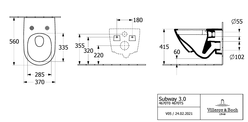 Унитаз подвесной с сидением Villeroy&Boch Subway 3.0, с TwistFlush, Альпийский белый, CeramicPlus, 4670TSR1
