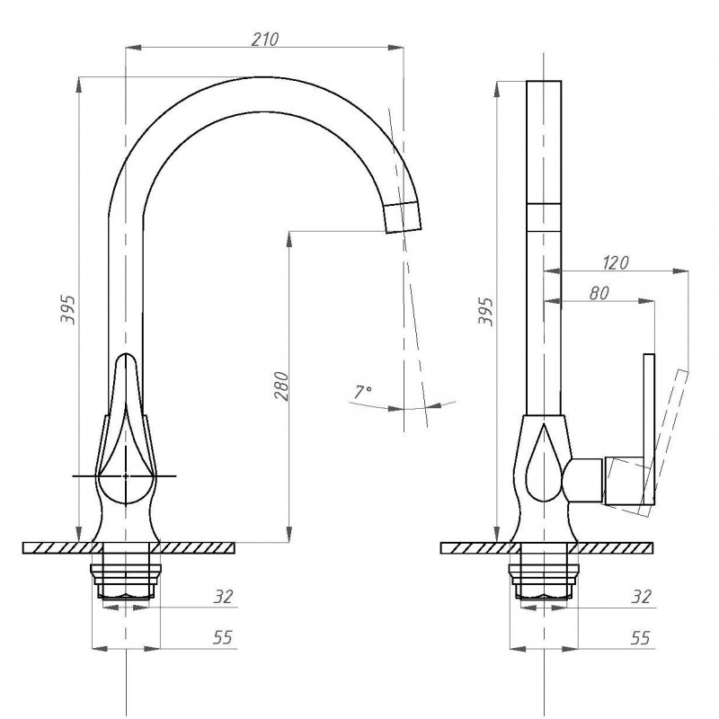 Смеситель для кухни ПРОФСАН нерж. сталь ПСМ-300-3 STEEL