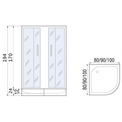 Душевой уголок с поддоном хром 80x80х194см River DON 80/24 MT